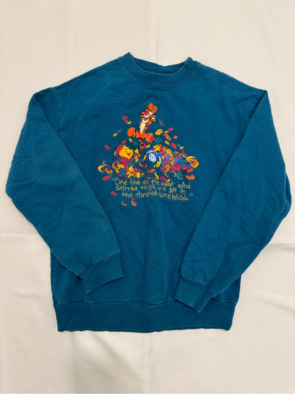 Vintage Y2K Disney Winnie the Pooh Teal Crewneck Sweatshirt Kids Large